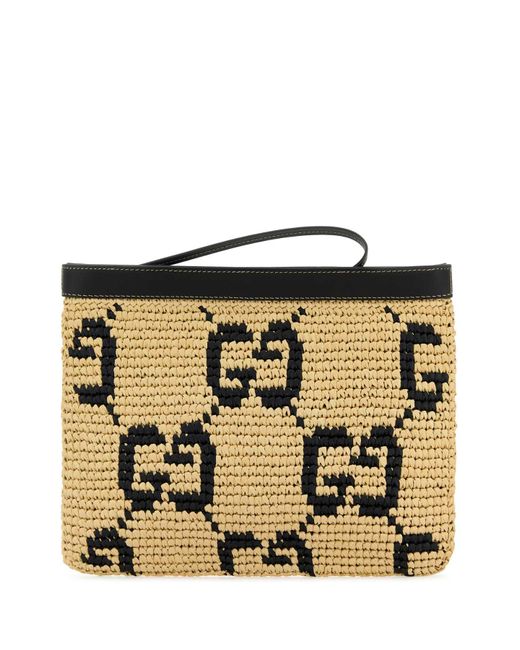 クラッチバッグ GUCCI EMBROIDERED RAFFIA GUCCI SUMMER CLUTCH Gucci Embroidered Raffia Summer Clutch in Metallic | Lyst