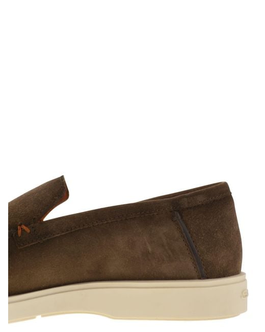 Santoni Brown Suede Moccasin for men