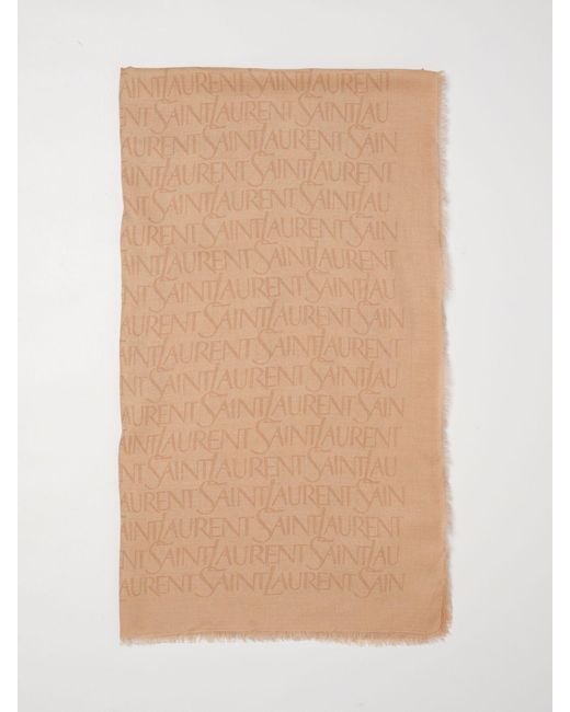 Saint Laurent Natural Modal And Cashmere Scarf With Jacquard Logo