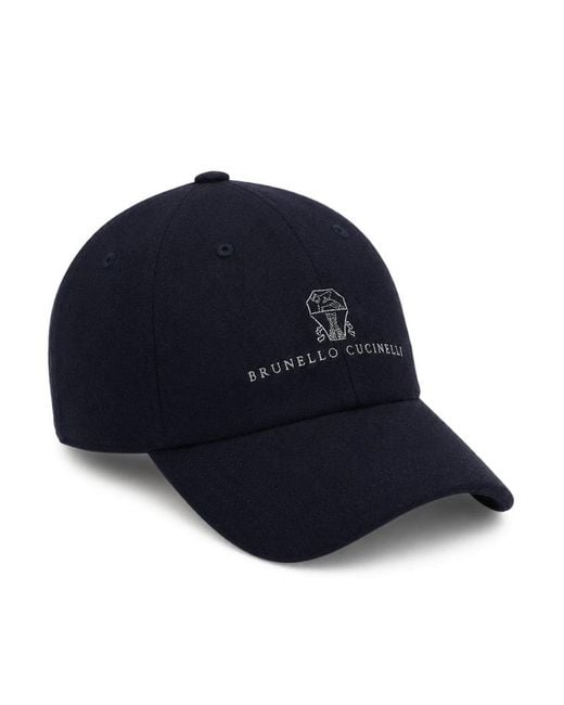 Brunello Cucinelli Blue Wool Baseball Hat for men
