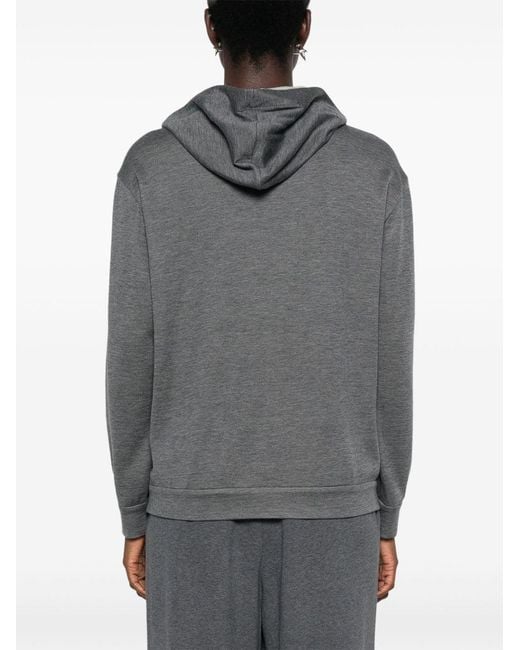 Brunello Cucinelli Gray Cotton And Silk Blend Hooded Zipped Cardigan