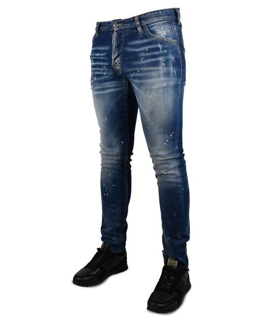 DSquared² Blue Slim-Fit Distressed Denim Jeans With Signature Details for men