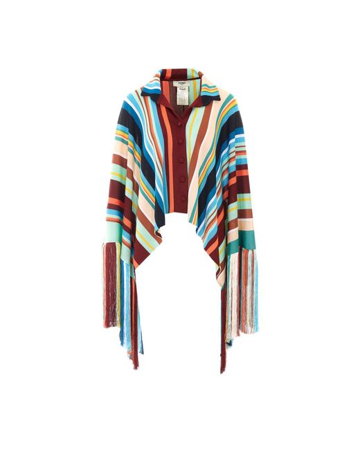Fendi Blue Stripes Poncho With Patch