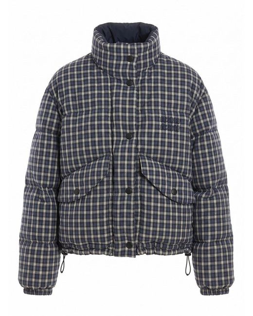 Miu Miu Gray Checked Down Jacket