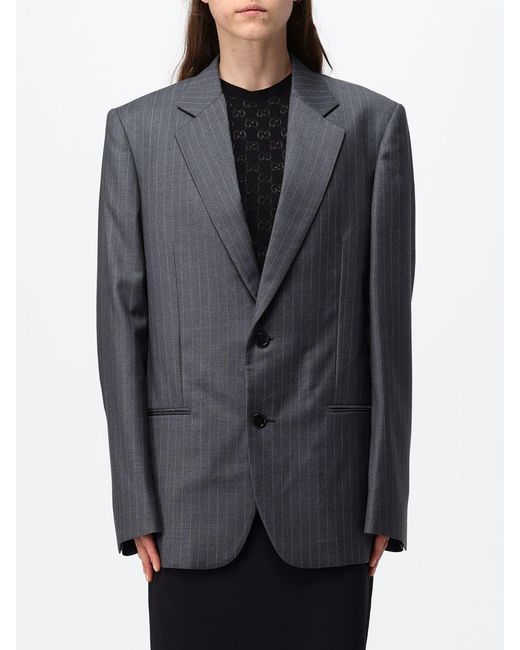Gucci Gray Pinstripe Wool Single-Breasted Blazer With Peak Lapels
