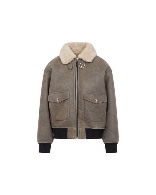 Céline Gray Aviator Jacket With Shearling Lining
