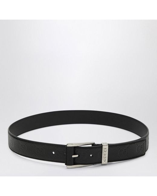 Gucci Black Belt With Gg Pattern And Square Buckle for men