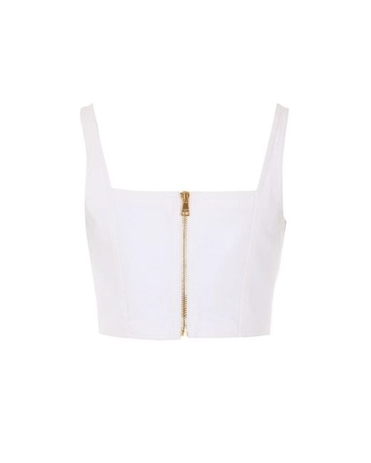 Balmain White Buttoned Denim Top