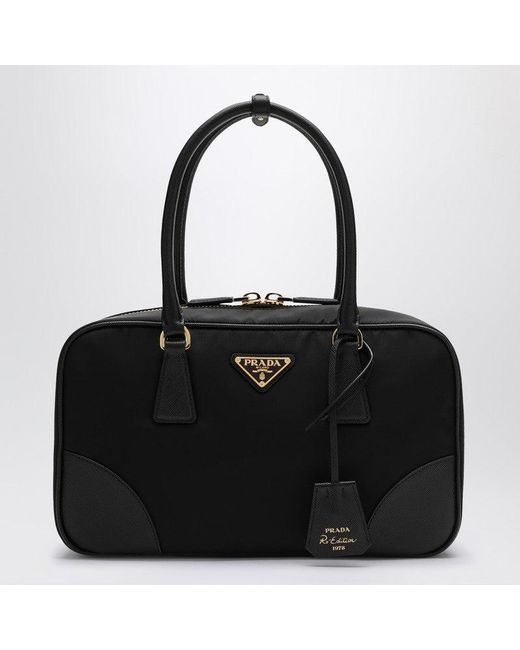 Prada Black Re-edition 1978 Re-nylon And Saffiano Medium Top Case