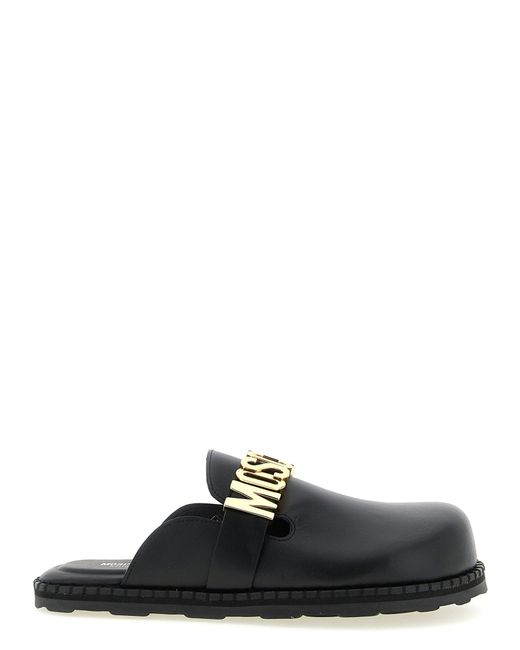 Moschino Black Leather Sabots