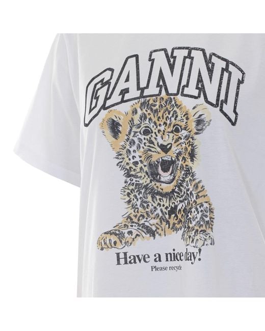 Ganni White Basic Jersey Leopard T-Shirt