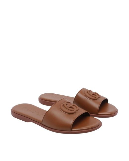 Gucci Brown Double G Flat Sandals