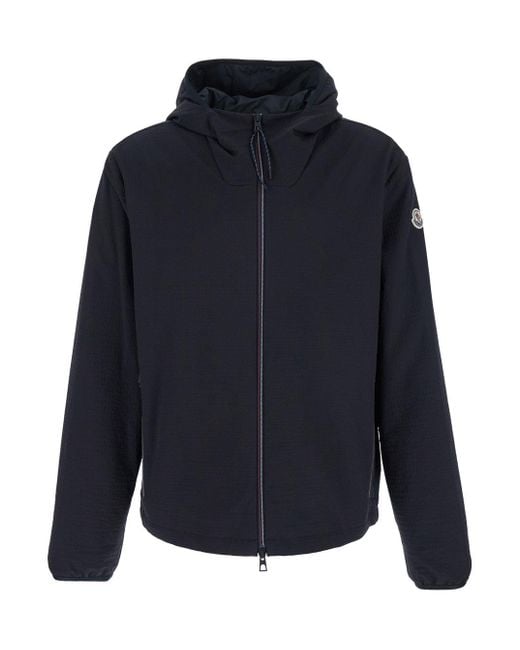 Moncler Blue 'Naxox' Jacket With Fixed Hood And Logo Patch On Sleeve for men