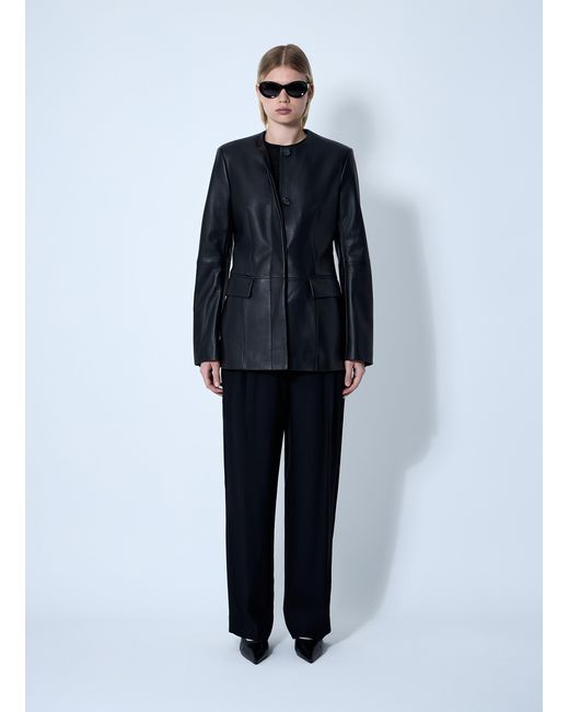 Totême Blue Collarless Leather Jacket