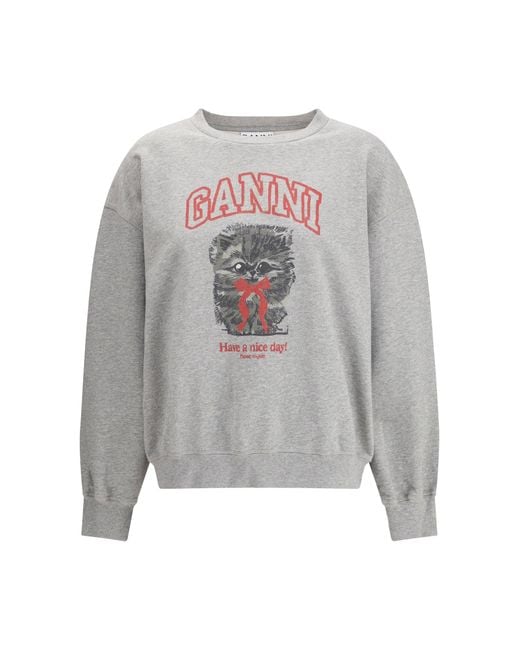 Ganni Gray Kitty Sweatshirt