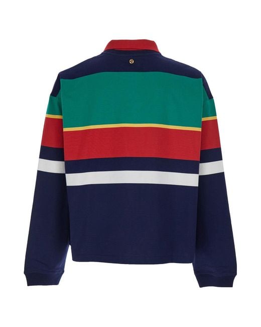 Versace Blue 'Strips' Multicolored Sweatshirt With Classic Collar Long Sleeves for men