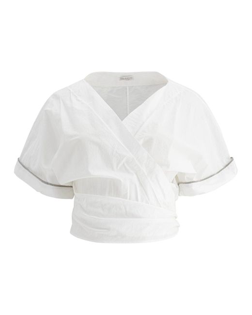 Brunello Cucinelli White Embellished Blouse For