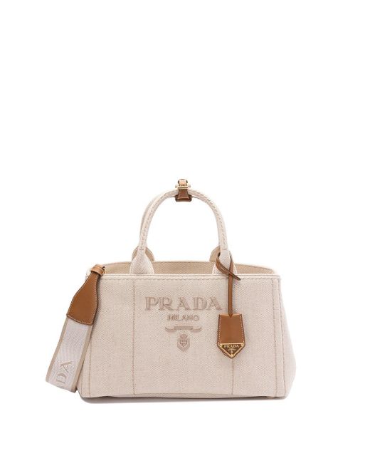 トートバッグ Prada Cotton And Linen Tote Bag Prada Cotton And Linen Tote Bag in Natural | Lyst