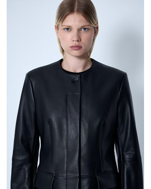 Totême Blue Collarless Leather Jacket