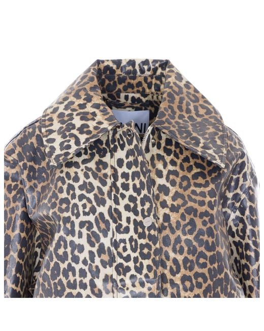 Ganni Gray Laminated Leopard Jacket