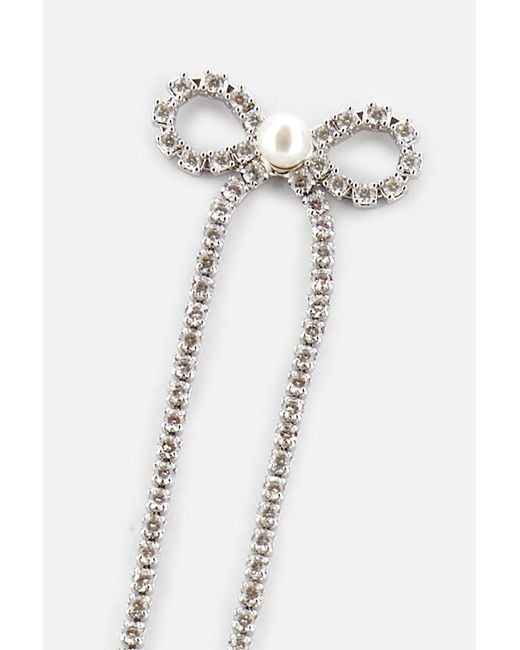 Self-Portrait White Crystal Droplet Bow Earrings