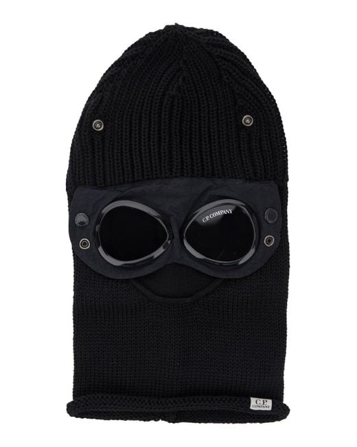 C P Company Black Knit Ski Mask With Logo Detail On The Front for men