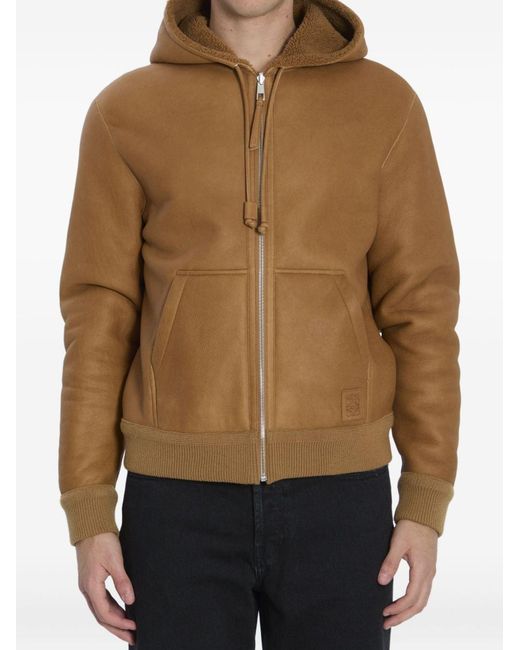 Loewe Brown Hooded Leather Jacket for men