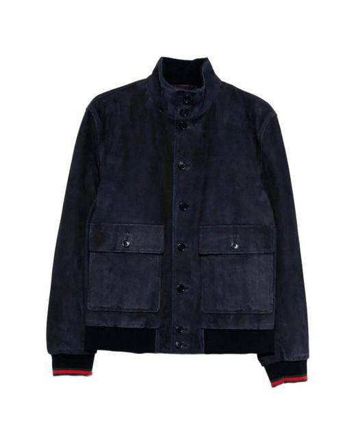 Gucci Blue Leather Bomber Jacket for men