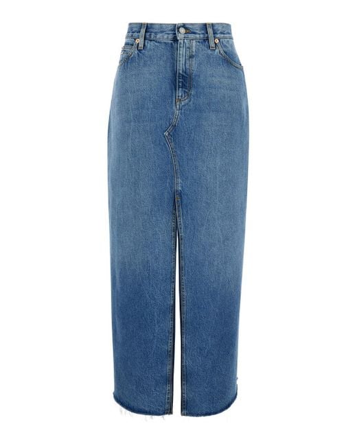 Gucci Blue Light Denim Midi Skirt With Horsebit for men
