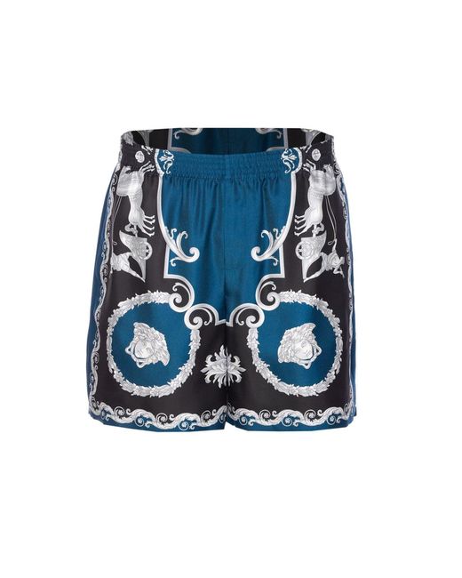 Versace Blue Hall Of Heroes Print Shorts for men
