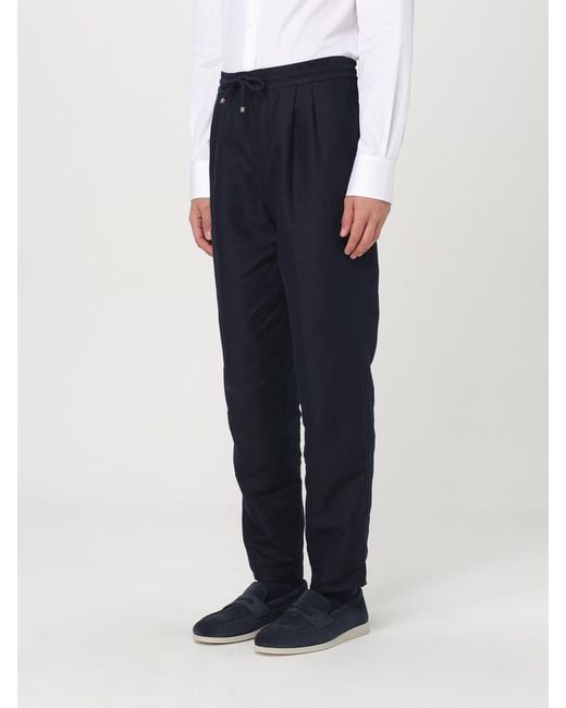 Brunello Cucinelli Blue Linen And Cotton Trousers for men