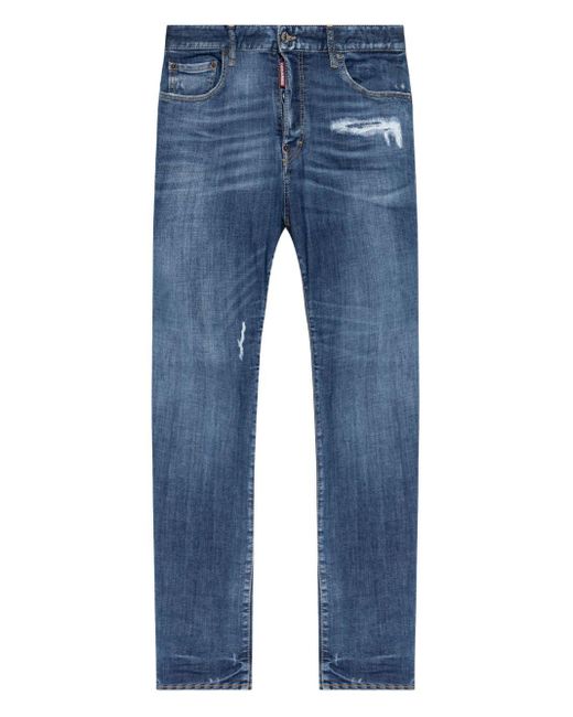 DSquared² Blue Straight-Leg Distressed Denim Pants for men