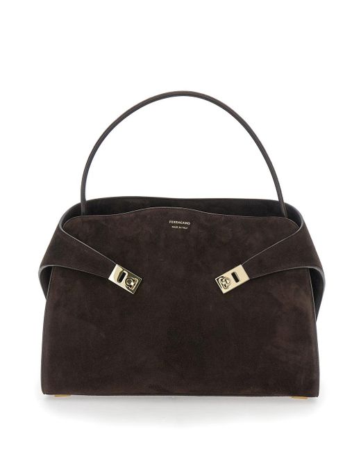 Ferragamo Black 'Hug' Shoulder Bag With Logo Printed On Front for men