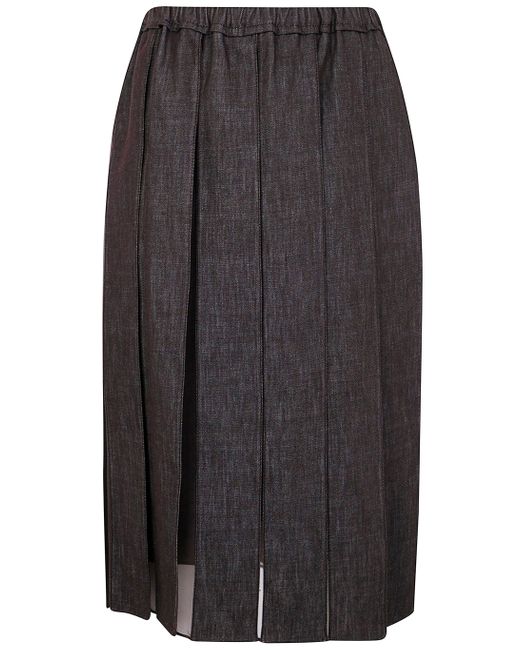 Brunello Cucinelli Gray Plated Denim Midi Skirt