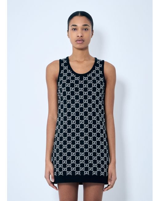 Gucci Blue Gg Wool-Blend Jacquard Dress