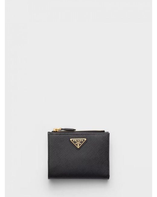 Prada Black Saffiano Leather Coin Purse With Metal Triangle Logo for men