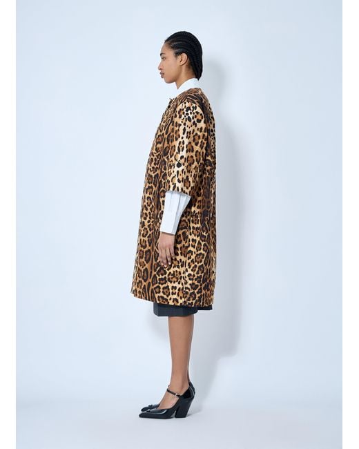 Prada White Single-Breasted Leopard Print Drill Coat
