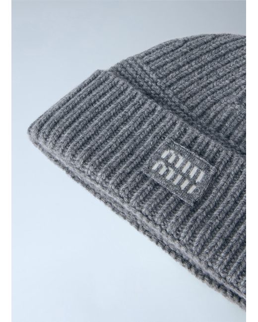 Miu Miu Blue Logo-Patch Wool Beanie