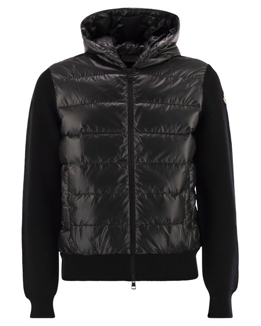 Moncler Black Wool Lined Hooded Zip Up Sweatshirt for men