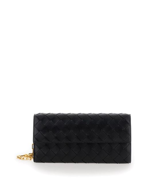 Bottega Veneta Black Chain Wallet With Intreccio Motif for men