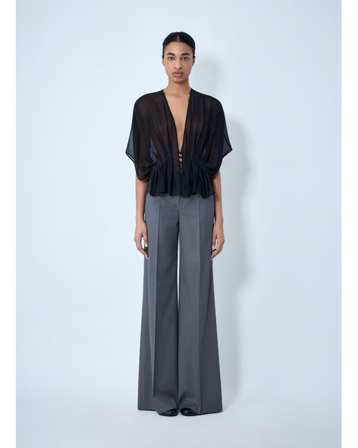 Max Mara Blue Sheer Button-Front Blouse