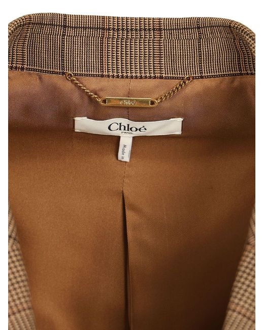 Chloé Brown Tailored Double-Breasted Checked Wool Jacket