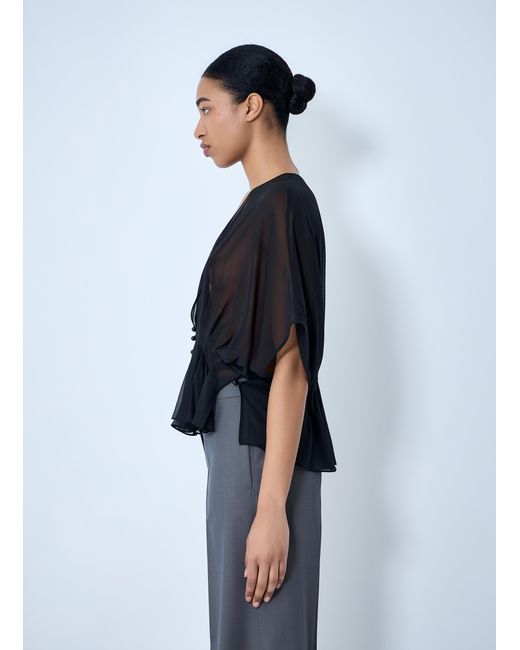Max Mara Blue Sheer Button-Front Blouse