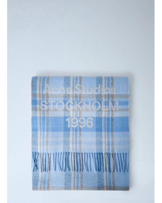 Acne Blue Plaid Wool Scarf
