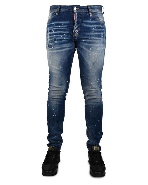DSquared² Blue Slim-Fit Distressed Denim Jeans With Signature Details for men