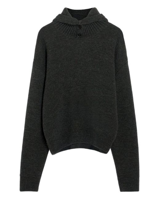 Lemaire Black Wool Hooded Sweater for men