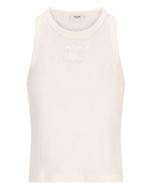 Celine Triomphe Cotton Tank Top in White | Lyst