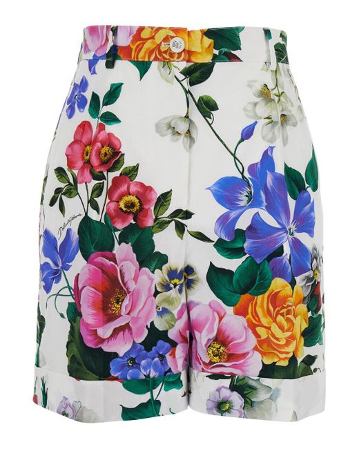 Dolce & Gabbana Gray Bermuda Shorts With All-Over Floral Pattern Print for men