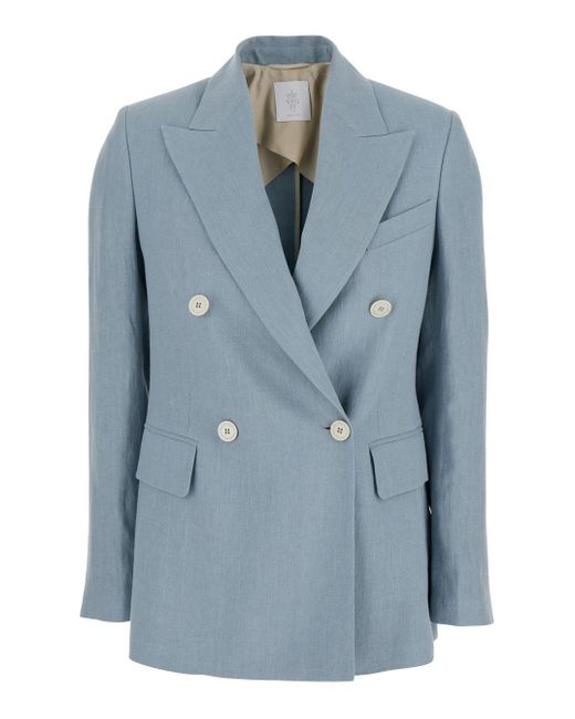 Eleventy Blue Light Double-Breasted Jacket With Peak Lapels for men