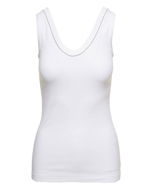 Brunello Cucinelli White Tank Top With Monile Detail for men